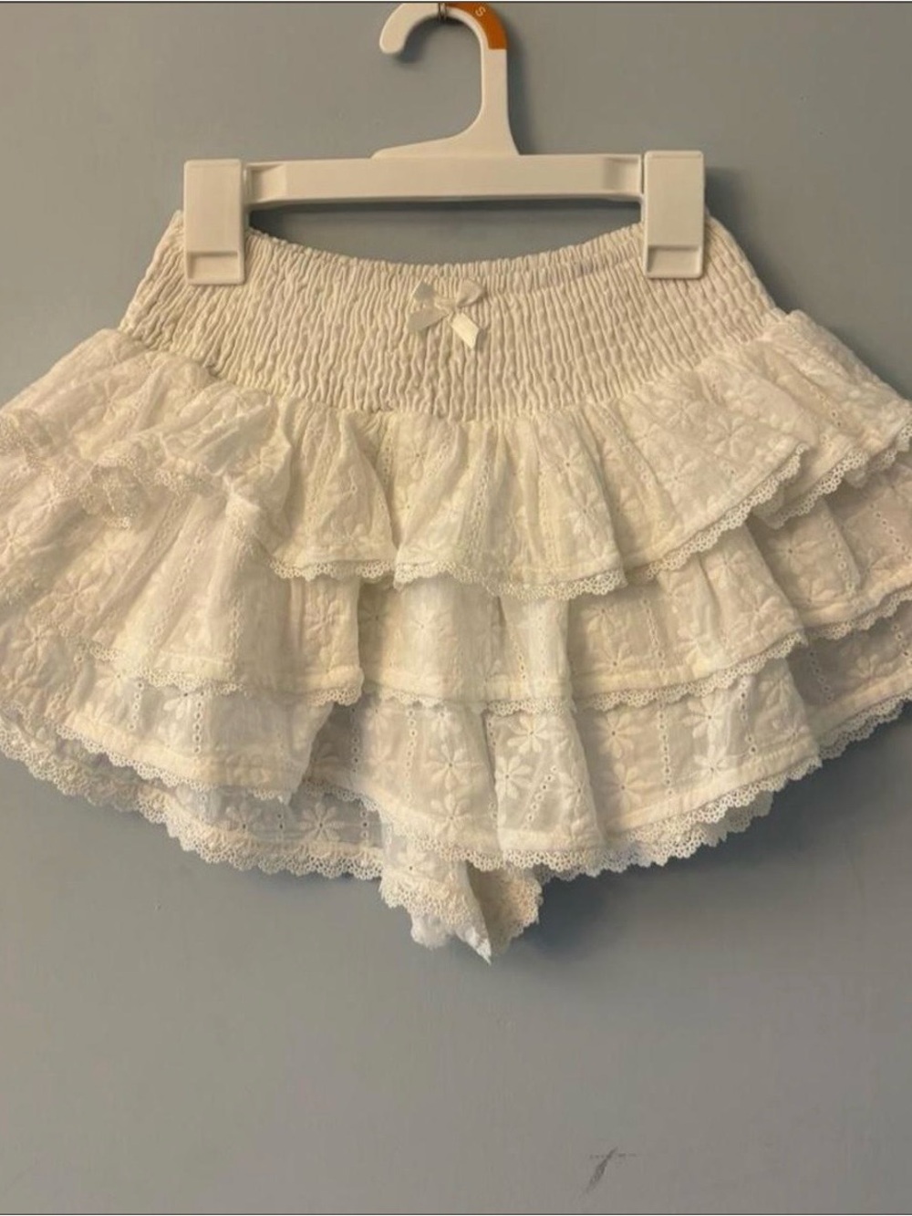 Women's White Ruffled Lace Tiered Mini Skort / Bloomers